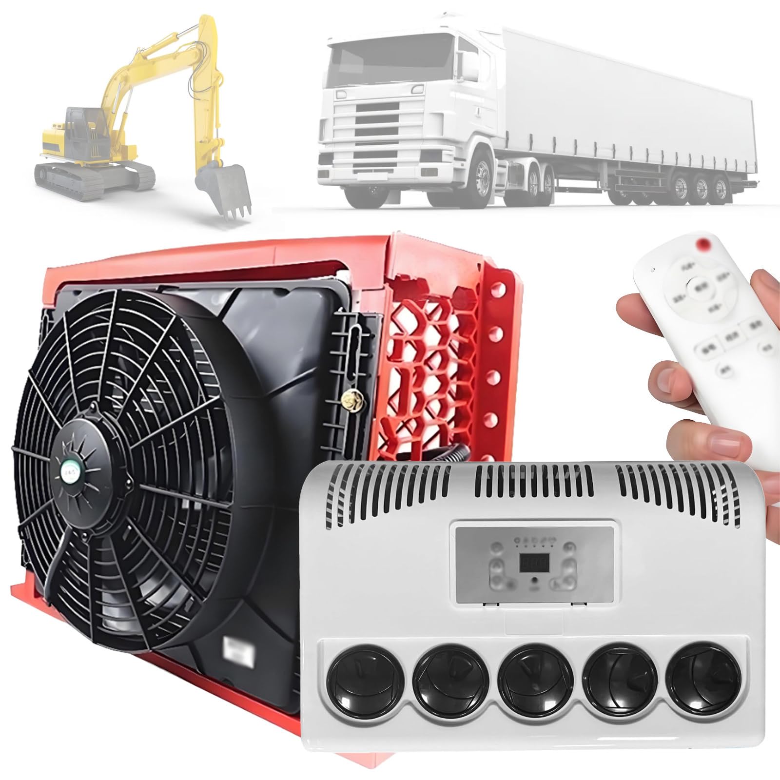 DOZPAL 12v/24v Rv Air Conditioner with Remote Control, 850W Split Parking Air Conditioner Kit, 450m³/H Air Volume, Fast Cooling, for Semi-Trailer Trucks, Buses, Rvs, Caravans, Excavators Red-12V