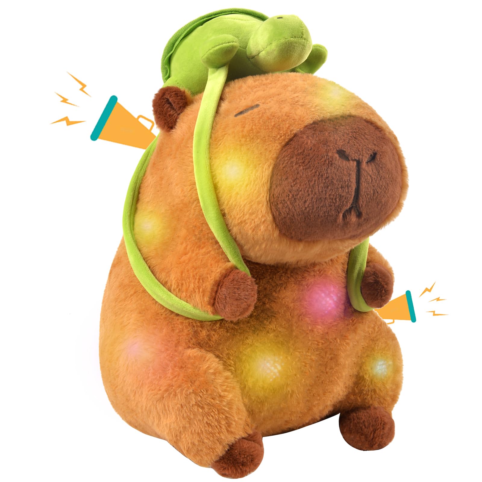 Capybara Plush Stuffed Animal Toy - 9" Light up & Plays Real Capybara Sounds Plushie with Wearable Turtle Backpack, Cute Birthday Gifts, Funny