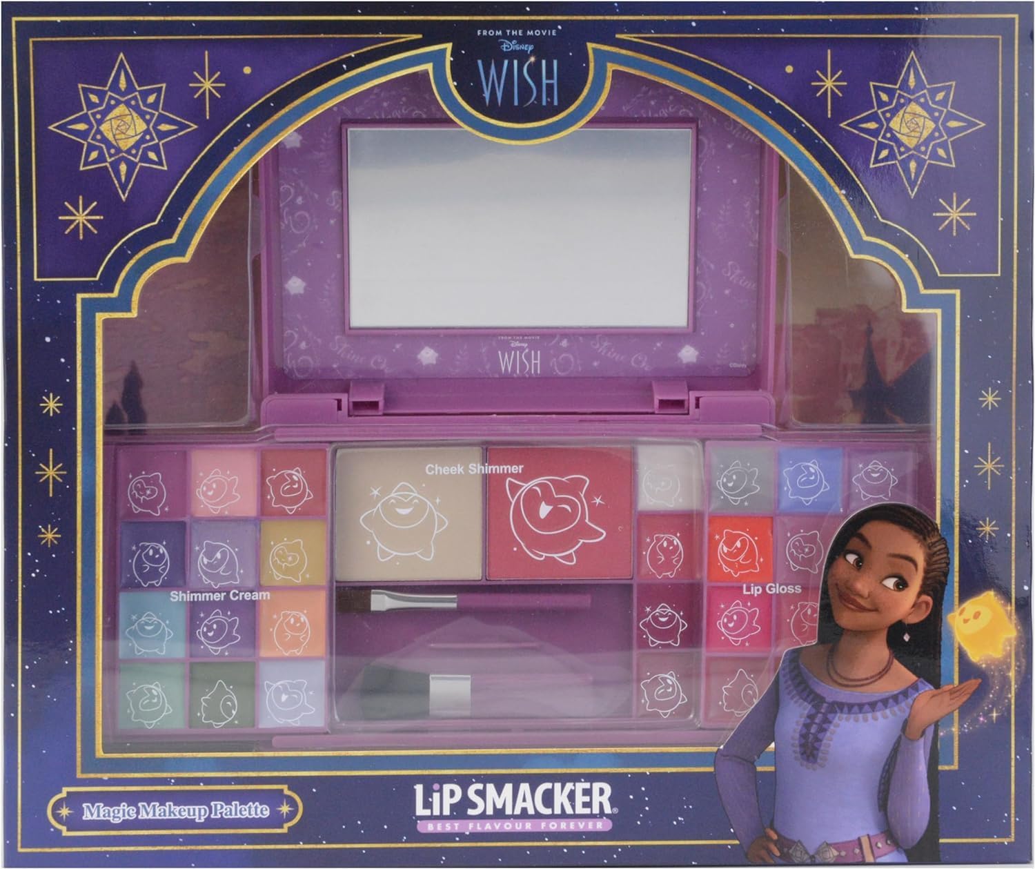 Lip Smacker Wish Beauty Palette, Disney Wish-Geïnspireerd Makeup Set Inclusief Lip Glosses, Shimmer Creams & Blush, Disney Princess Geschenken voor Kinderen, Make-up Accessoires & Spiegel Inbegrepen