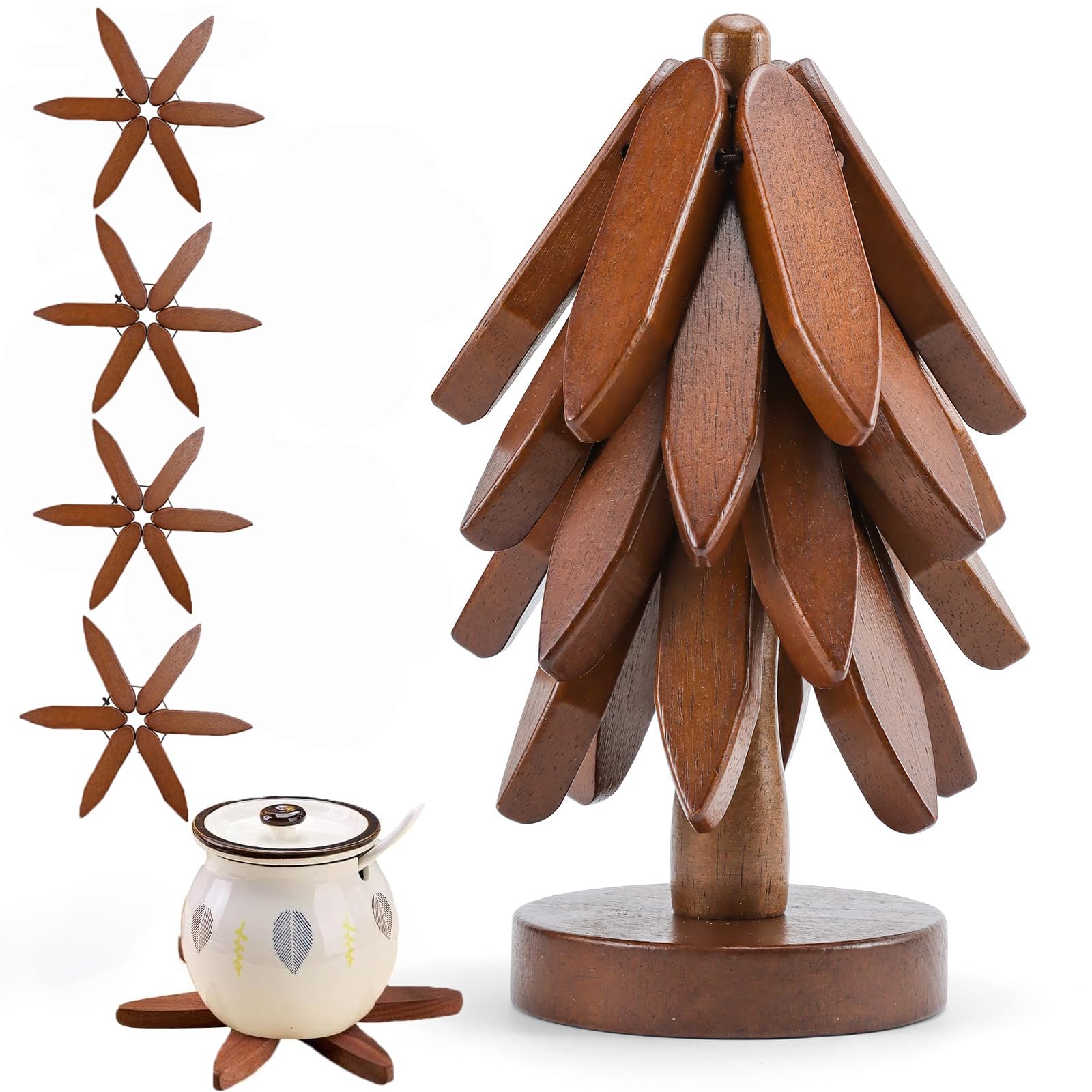 Wooden Tree Coaster SUC-EIF Dessous De Plat Pour Plats Chauds Dessous De Plat En Silicone Paissi Pliable Résistant Arbre En Bambou Dessous De Plat