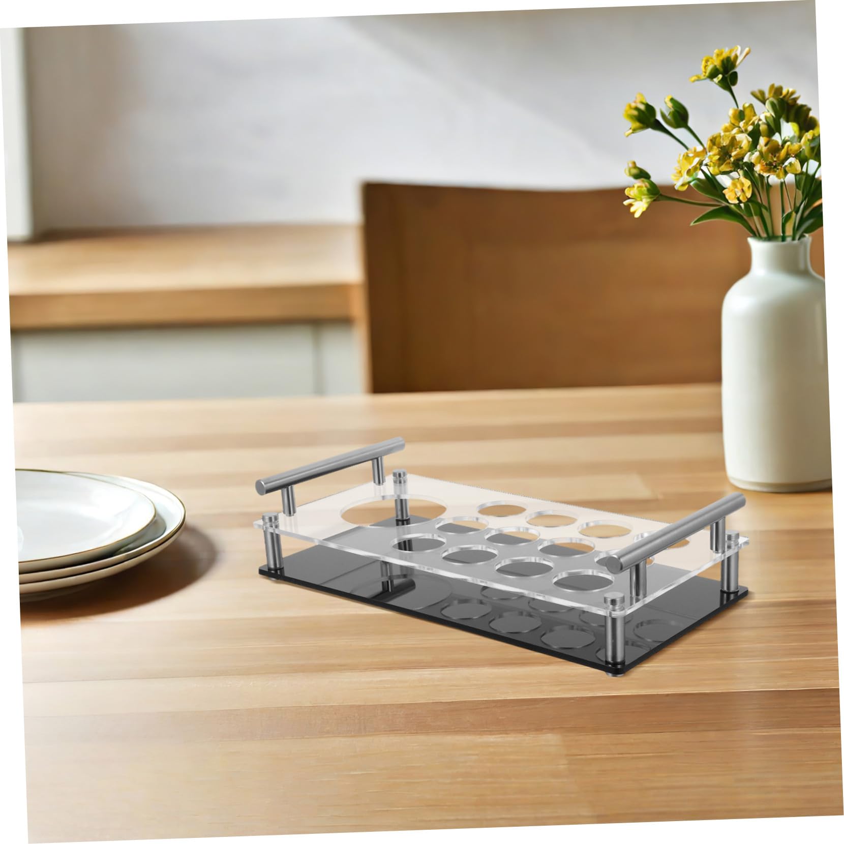 Portavasos de Cristal de 12 Orificios en Acrílico para Servir | Organizador de Bandejas, Soporte Estable, Uso en Fiestas y Restaurantes