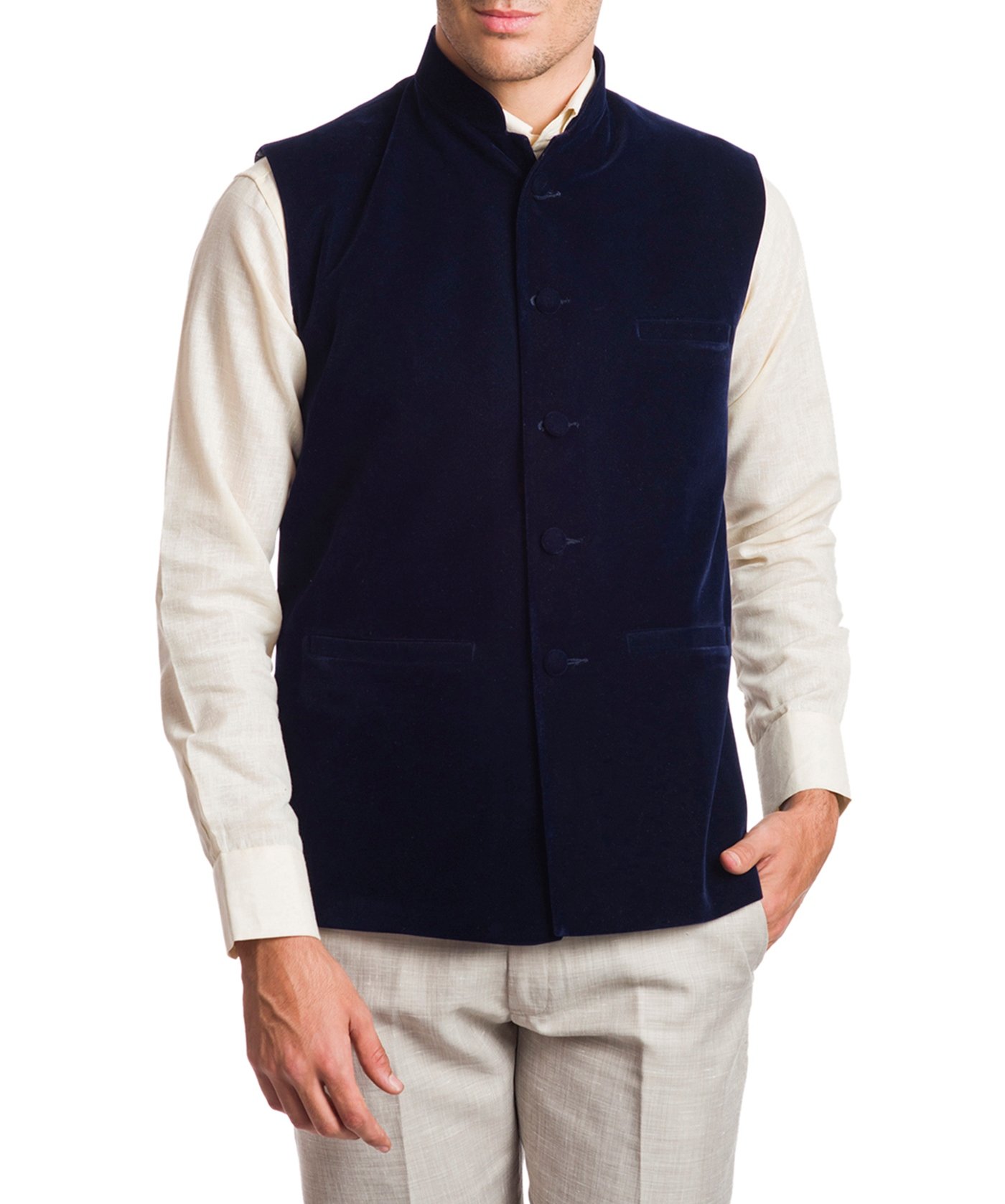 Men's Velvet Bandhgala Festive Red Nehru Jacket Waistcoat-image-8