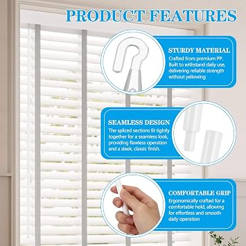 ABOOFAN 1Pcs 46 Inch Blind Wand Replacement, Extra Long Tilt Rod with Hook, Vertical Blinds Stick for High Windows, Curtain Shade Opener Accessory