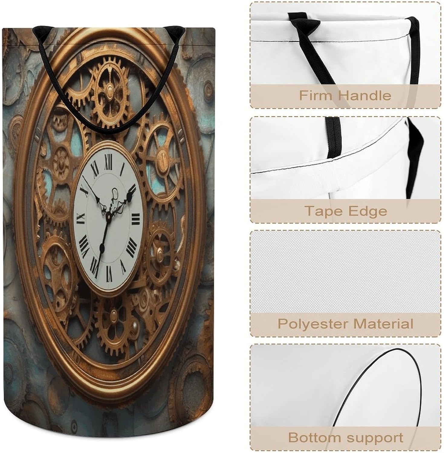 Rusty Steampunk Clock Laundry Hamper Large Collapsible Laundry Basket with Handles Waterproof Clothes Hamper Portable Dirty Clothes Basket for Bedroom Laundry Room Closet Bathroom