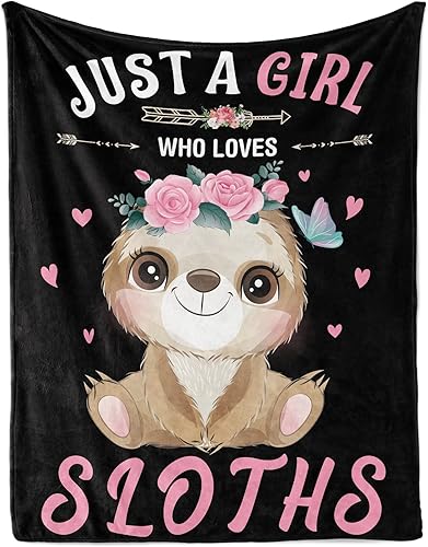 Miniatura 1 de Just A Girl Who Loves Sloths - Manta para niñas, suave y acogedora manta de franela esponjosa de perezoso negro y rosa, regalo para niños, manta