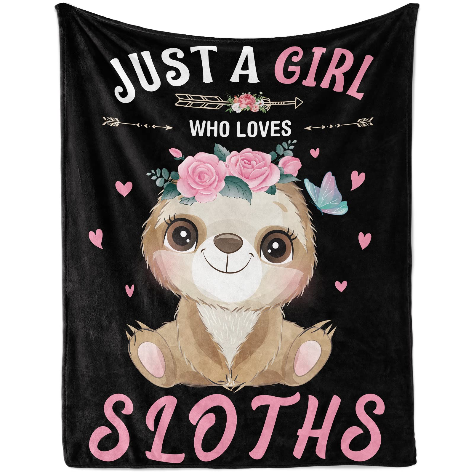 Just A Girl Who Loves Sloths Blanket for Girls Soft Cozy Black and Pink Sloth Fluffy Flannel Blanket Gift for Kids 130 x 150 cm Warm Sloth Flower Plush Fleece Blanket for Teen Sofa Bed Couch Bedroom - Image 4
