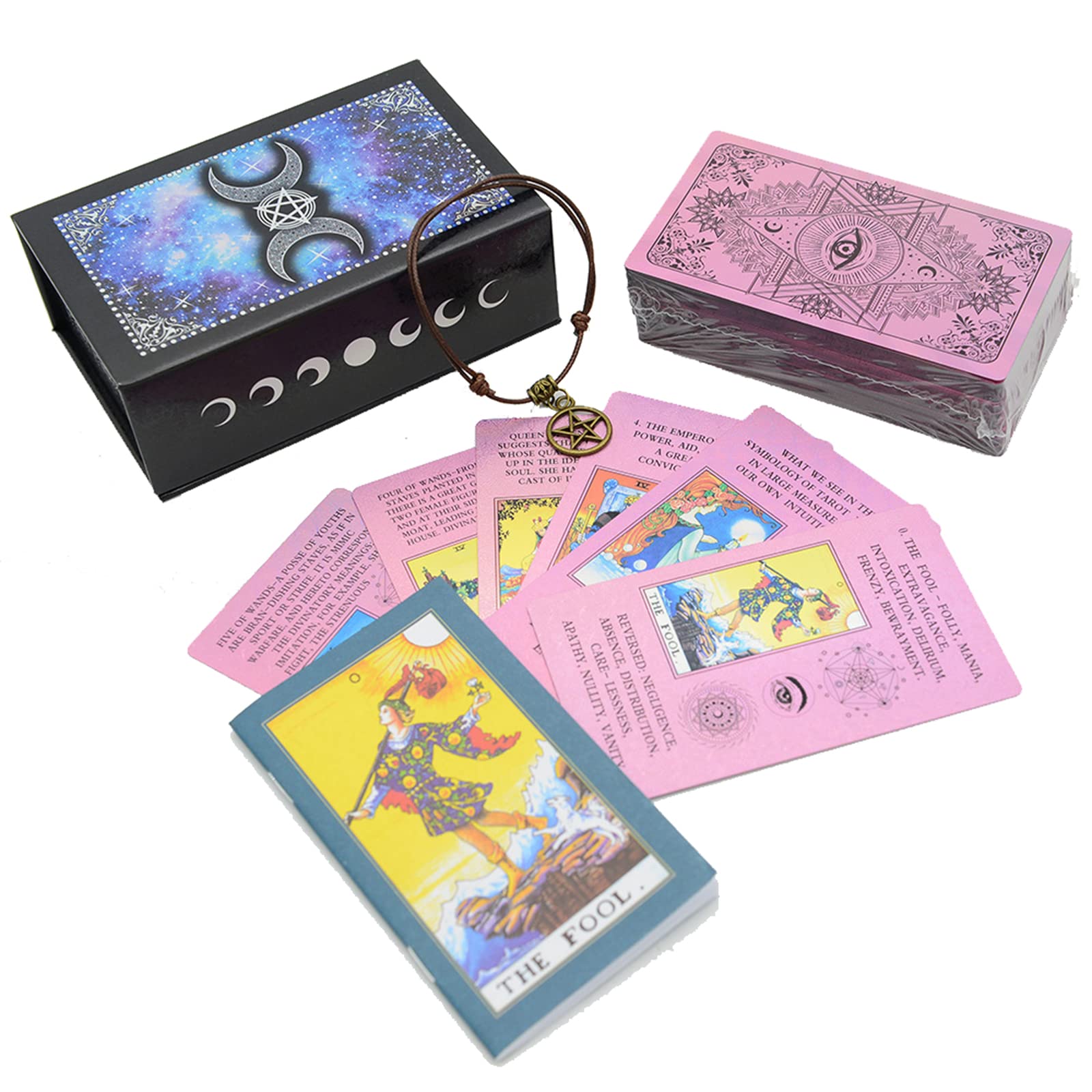 Tarotkarten Deck mit Leitfaden und Box - Anfänger-Set für Schicksalsvorhersage und Wahrsagung inklusive Armbänder - ideal für Anfänger und erfahrene Leser