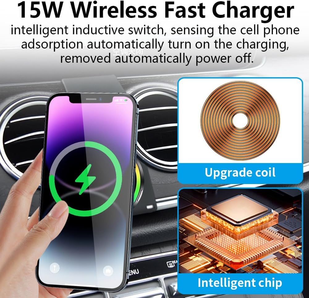 Car Magnetic Phone Mount for Mercedes Benz E-Class 2016-2023 and CLS Class 2018-2023 Auto Interior Accessories Best Cellphone Holder Fast 15W Wireless Charger Cell Phones Charging Screen Stand