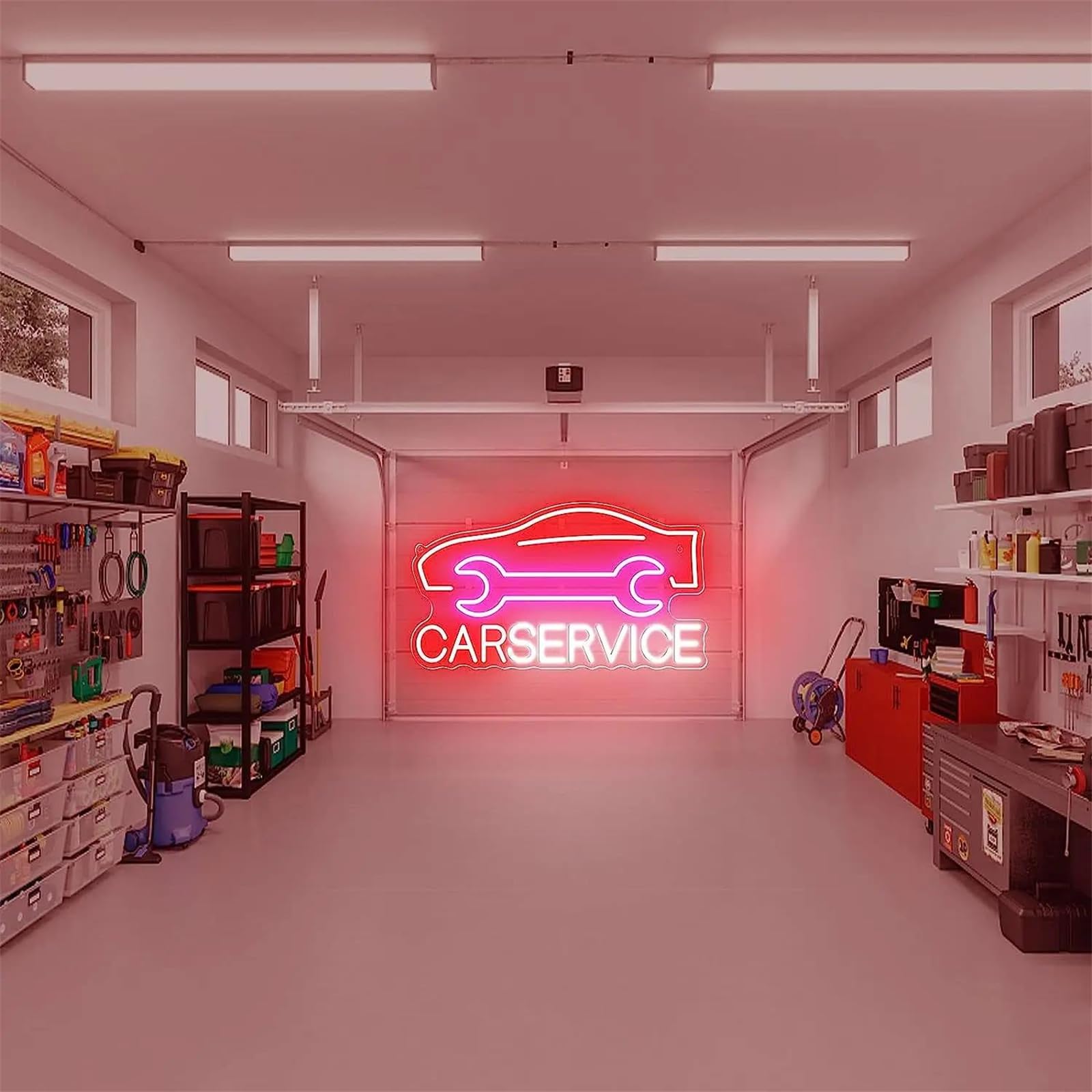 Letrero neón Servicio Coche, decoración Pared Taller reparación automóviles, Carga USB, luz neón led Grande Reutilizable, Regalo entusiastas del Motor, con Interruptor,A