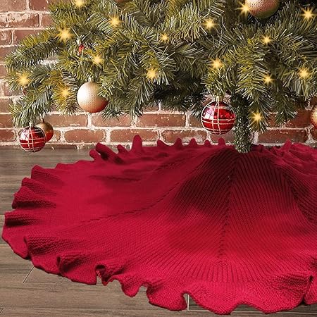 Amazon Ewolee クリスマスツリースカート ニット製 円形 122cm 北欧 メリクリスマス 赤い ツリースカート 下敷物 クリスマスツリー飾り B ツリースカート おもちゃ