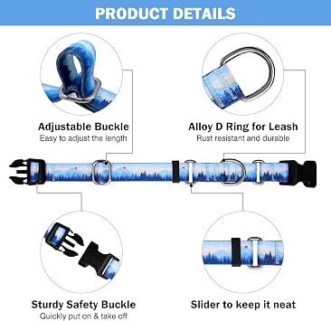 Hikiko 16.5-23.5 inches Dog Collar and 6FT Leash, Soft Nylon Pet Collars and Double Handle Leashes for Large Dog