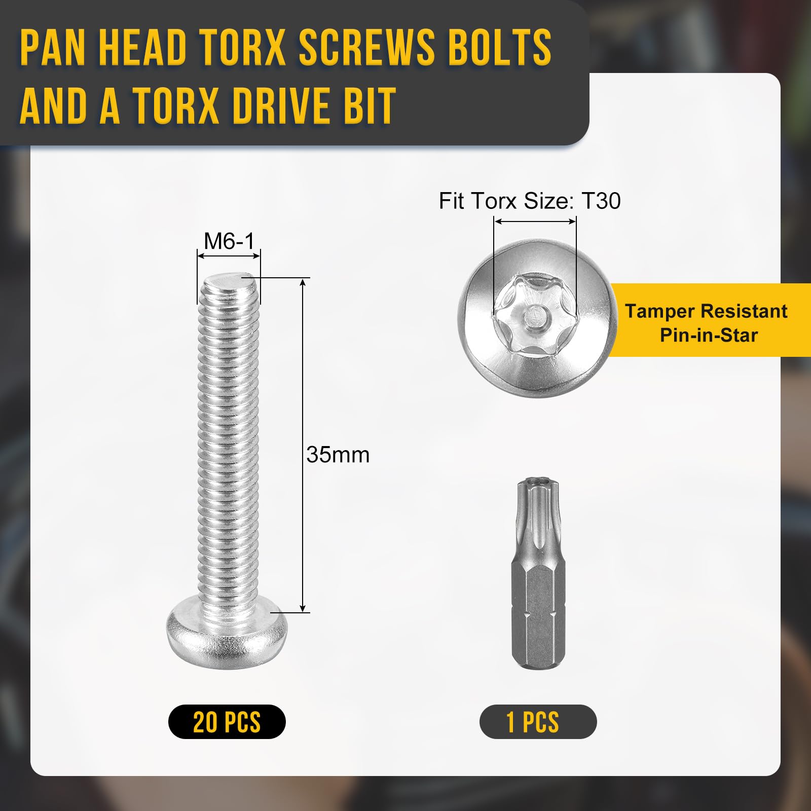 DTGN M6x35mm Pan Head Torx Security Screws, 20Pack, Good for Machinery - Image 2