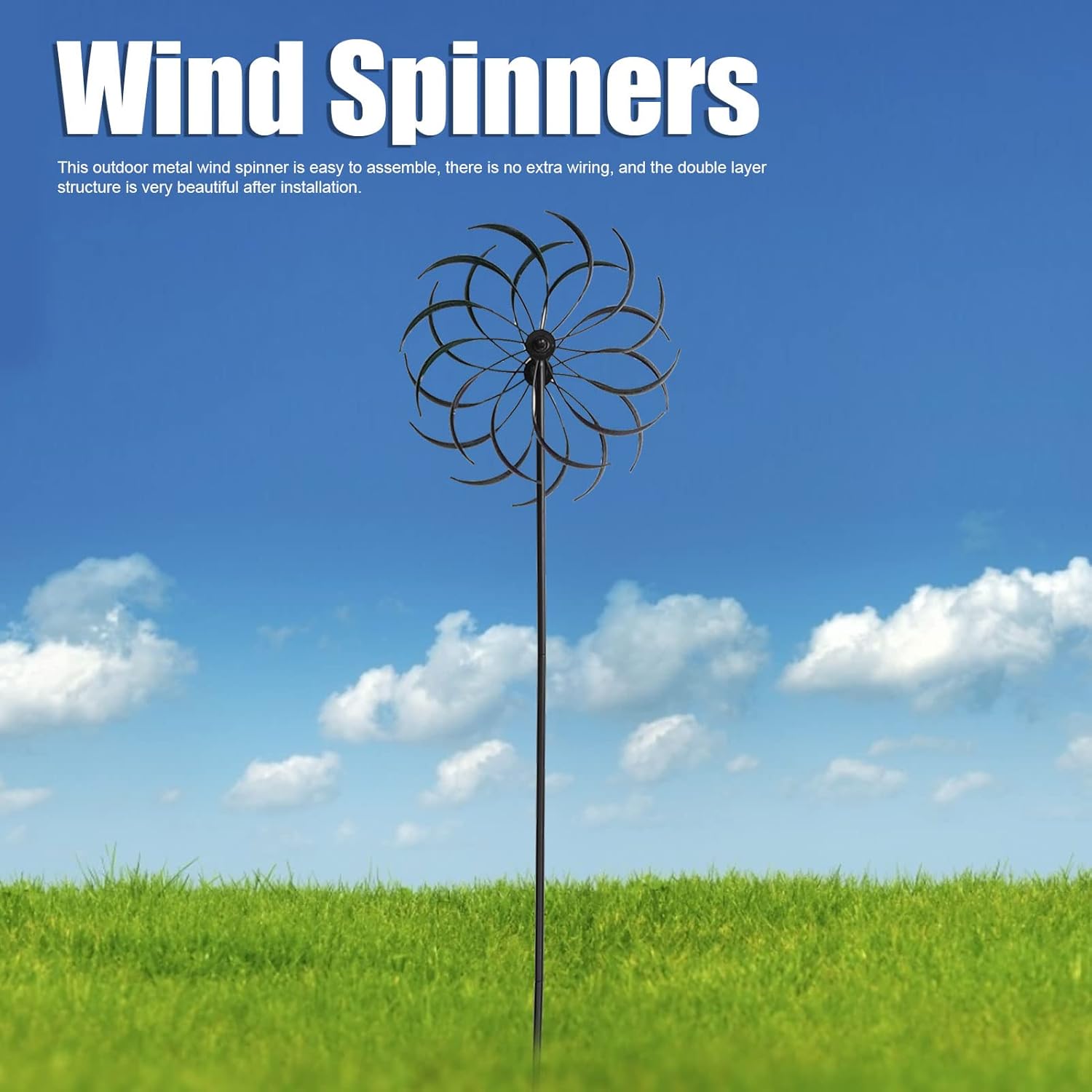 Metal Wind Spinners Garden Spinner Double Layer Windmills Spinners with Ground Stake Patio Lawn Decor