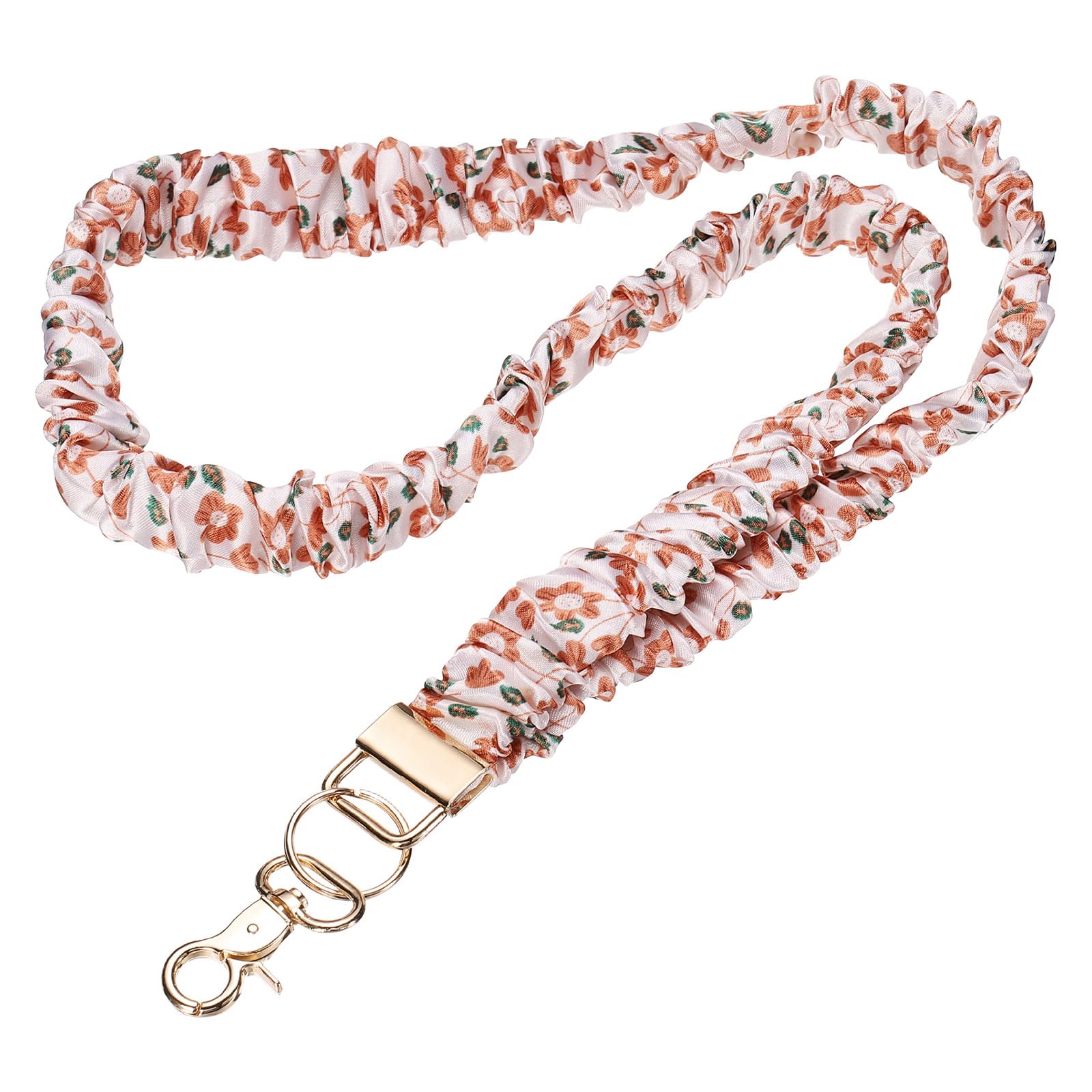 PATIKIL Scrunchie Lanyard Teacher, 1 Pack Stretchy Lanyards for Teachers Cute Lanyards ID Badge Holder with Clips for Women Keychain Card Holder, Orange Gold