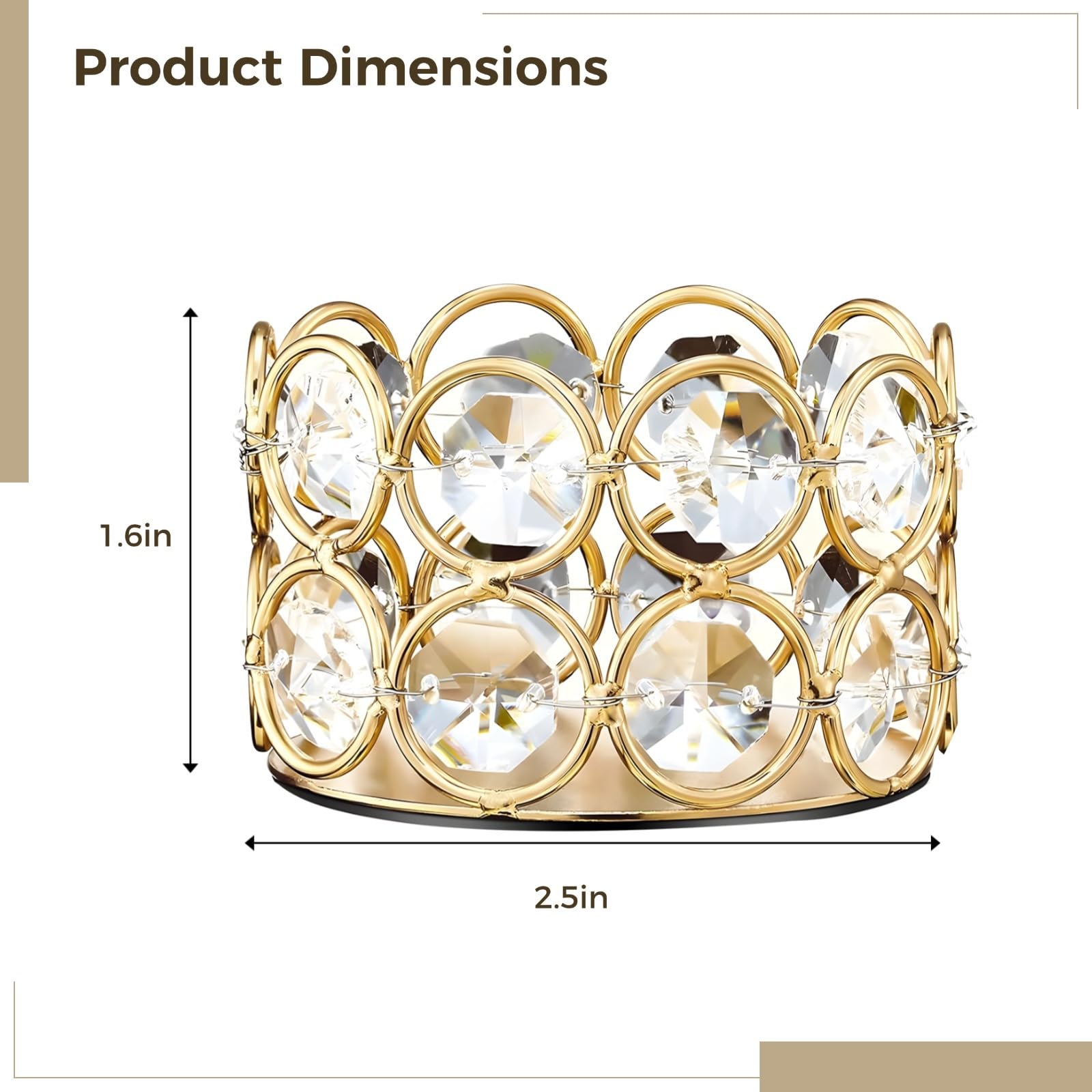 12 portacandele in cristallo con struttura in metallo dorato e design con strass, eleganti centrotavola per matrimoni e feste