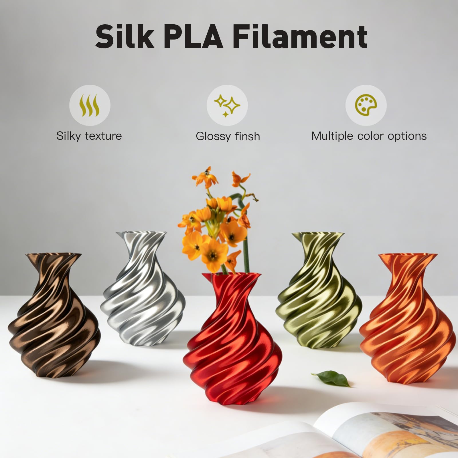 ERYONE Silk PLA+ Filament - Shiny Silver 3D Printing -2 ERYONE Silk PLA+ Filament - Shiny Silver 3D Printing -2