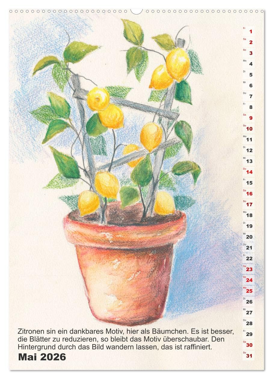 Mal mal mit Stiften (Wandkalender 2026 DIN A2 hoch), CALVENDO Monatskalender: Einfache Motive zum Nachmalen mit Stiften (CALVENDO Hobbys)