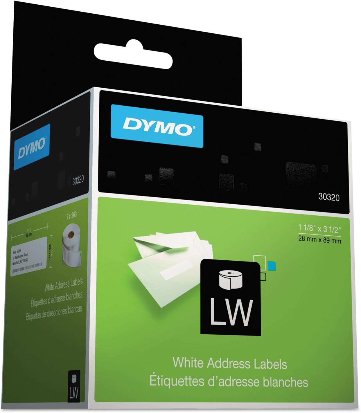 DYMO Address Labels, 1-1/8 X 3-1/2, White, 520/Box