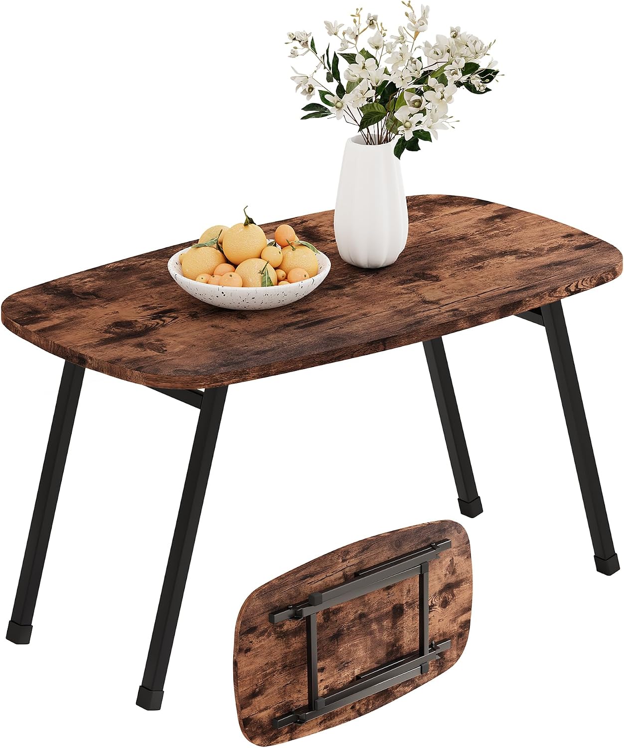 Folding Coffee Table OvalTea Table End Table Sofa Table for Living Room with Sturdy Metal LegsBrown