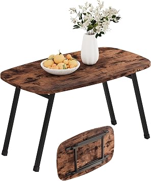 Oval CoffeeTable,Small Folding Coffee Tables For Living Room,Brown | Mid Century Modern Furniture,Sofa Side Table,Foldable Floor Desk for Small Space Home Office,80x40x45cm