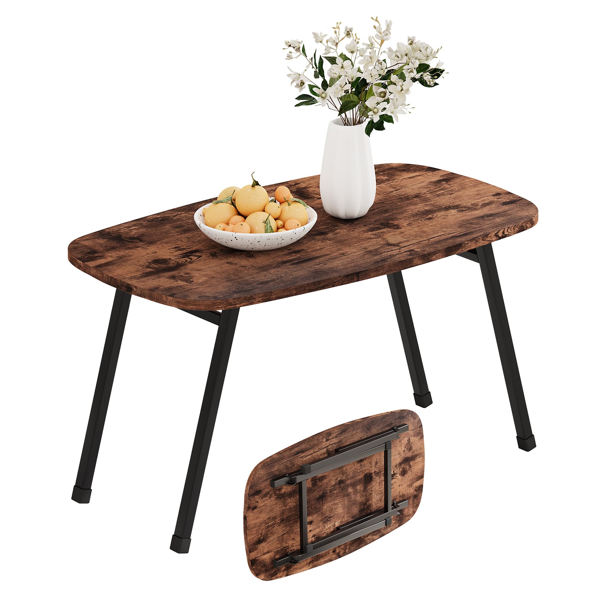 VECOCHO Oval CoffeeTable,Small Folding Coffee Tables For Living Room,Mid Century Modern Furniture,Tea Table,Sofa Side Table,Foldable Floor Desk for Small Space Home Office,Brown 80x40x45cm