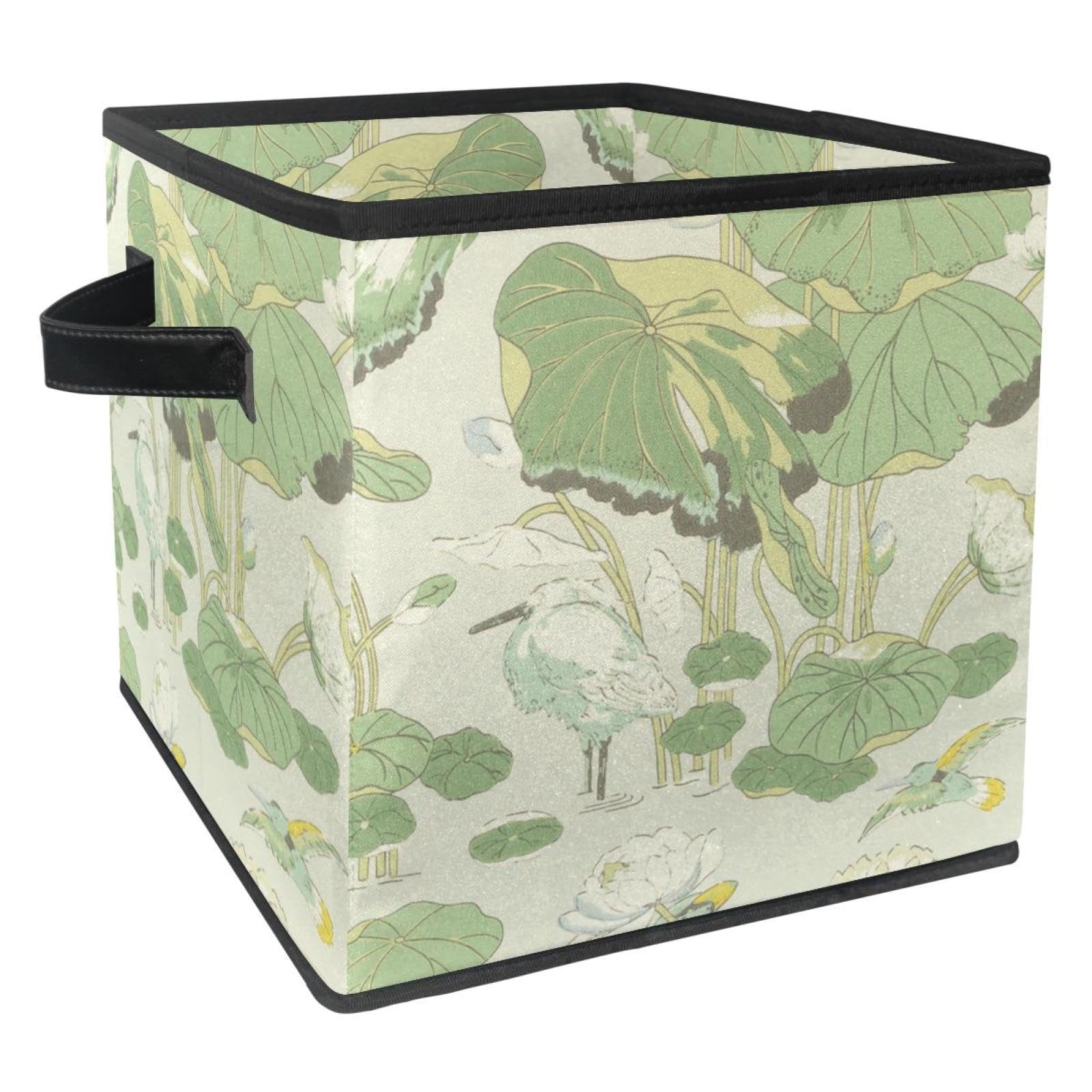 Boîte de rangement pliable en tissu avec poignées motif oiseau