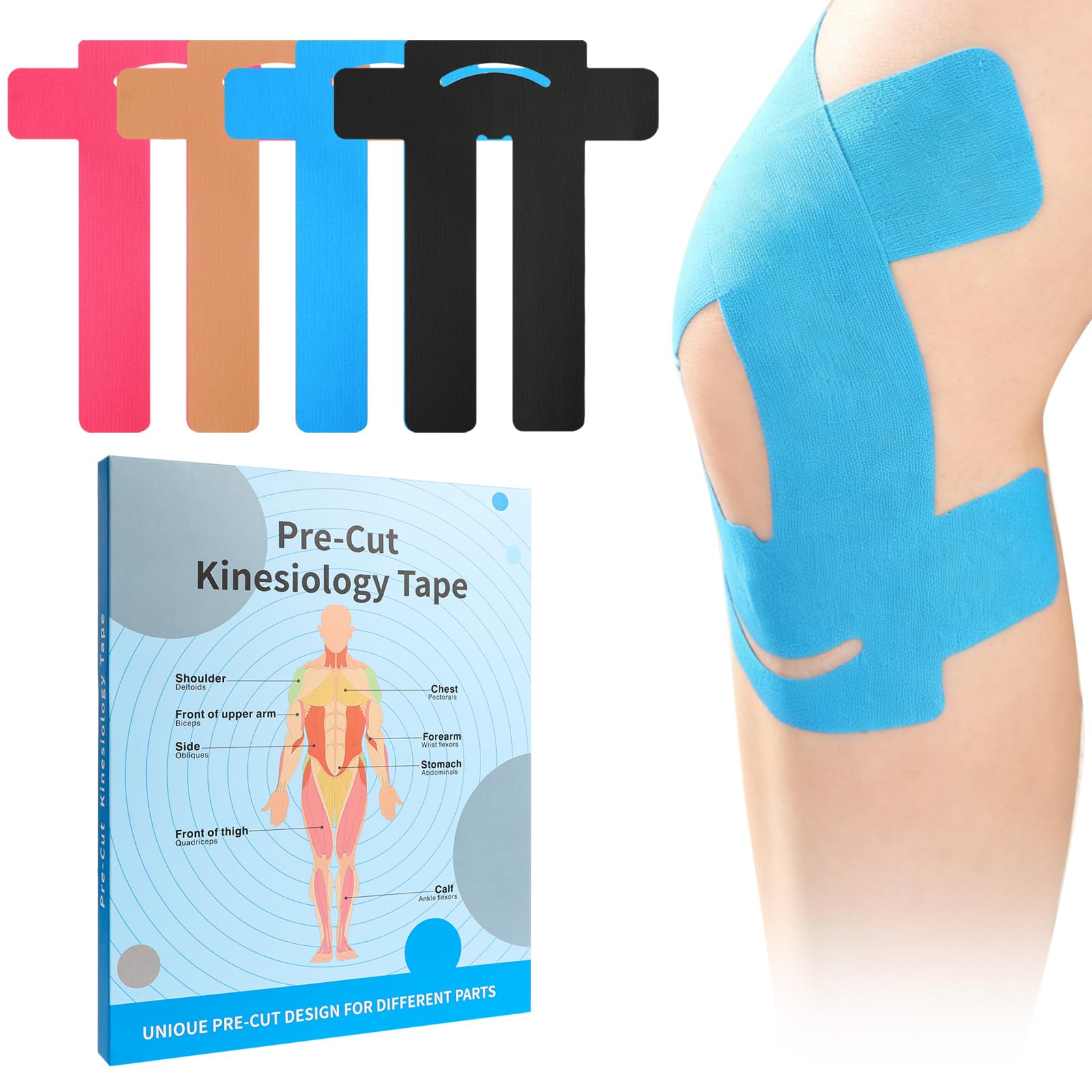 Kinesiology Tape for Knees Pre Cut 8Pcs Athletic Knee Support Tapes Pain Relief Cotton Sports Tape Hypoallergenic Elastic