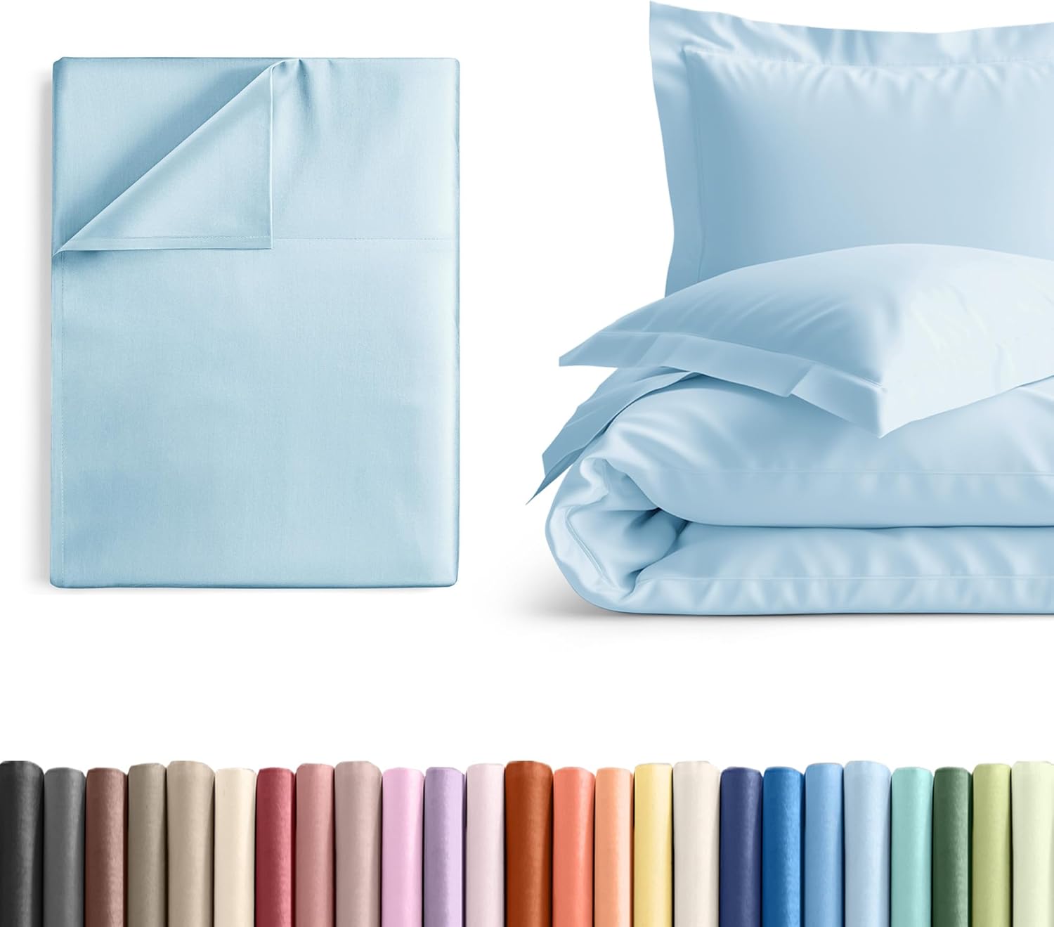 Cal King Size Flat Bed Sheet + Duvet Cover Bundle - Hotel Luxury Single Flat Bottom Sheet Only - Fits Mattresses w/ Deep Pockets between 8 to 16 inches - Soft, Breathable & Wrinkle Free - Light Blue