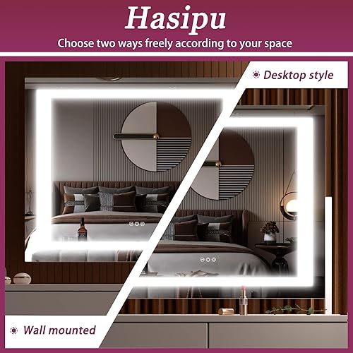 Miniatura 4 de Hasipu Espejo de tocador con luces, espejo LED de maquillaje de 10.6 x 13.8 pulgadas con aumento de 10X, Smart Touch 3 colores regulables, ajuste de