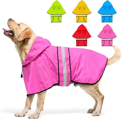 Vista 32 de Weesiber Impermeable para perro, impermeable reflectante para perro, con capucha, impermeable, ajustable, ligera, poncho para perros pequeños, Azul