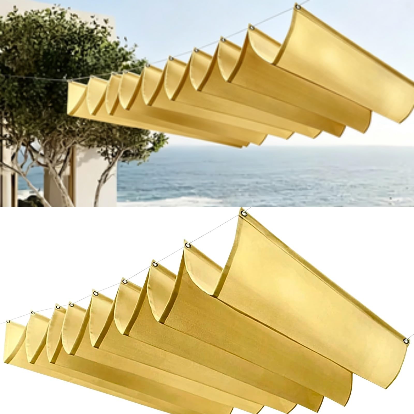 Voile ombrage 140 x 460 cm protection UV bâche terrasse jaune sable