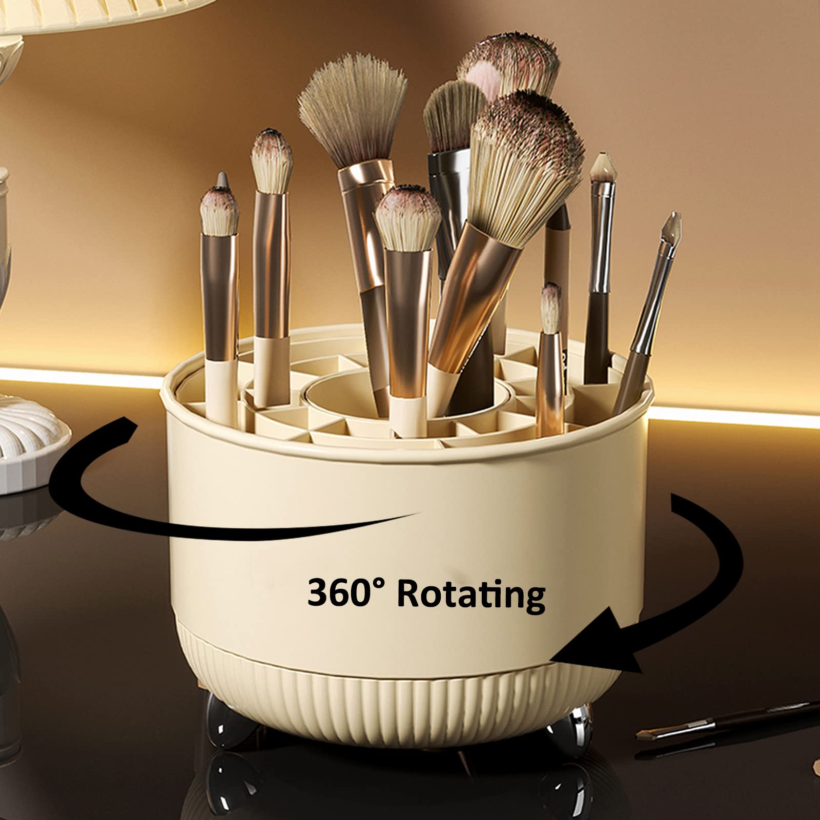 GGIANTGO Makeup Brush Holder Organizer, 21 Slots 360 Degree Rotating Pen Pencil Holder for Desk, Multifunctional Cosmetics Holders Storage Cup for Vanity Desktop Bathroom Countertop