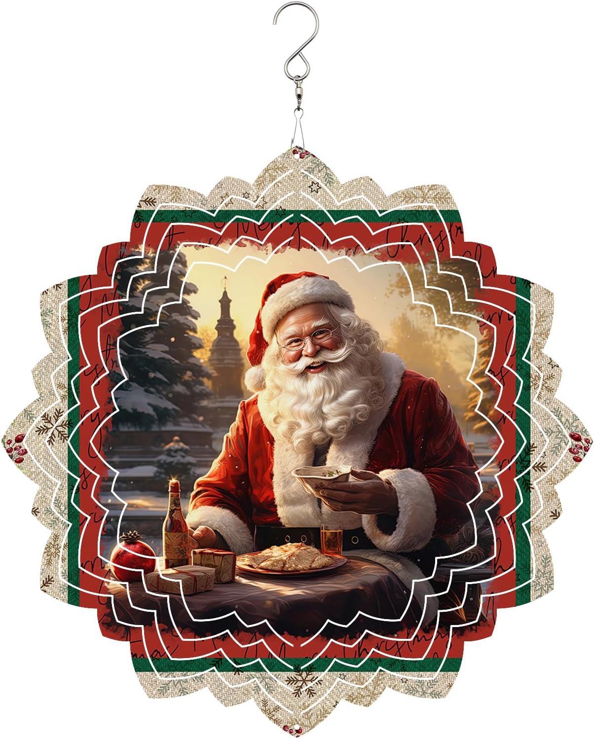 Christmas Wind Spinners for Yard and Garden Decor, Christmas Santa Claus Metal Wind Spinner Hanging for Outdoor Indoor Decor, Xmas Porch Garden Wind Sculptures Decorations 10inch