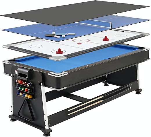 RUP Modern 4 in 1 Multi Functional Pool Table with Air Hockey, Table Tennis and Dinning Table, 7ft for Adult and Kids
