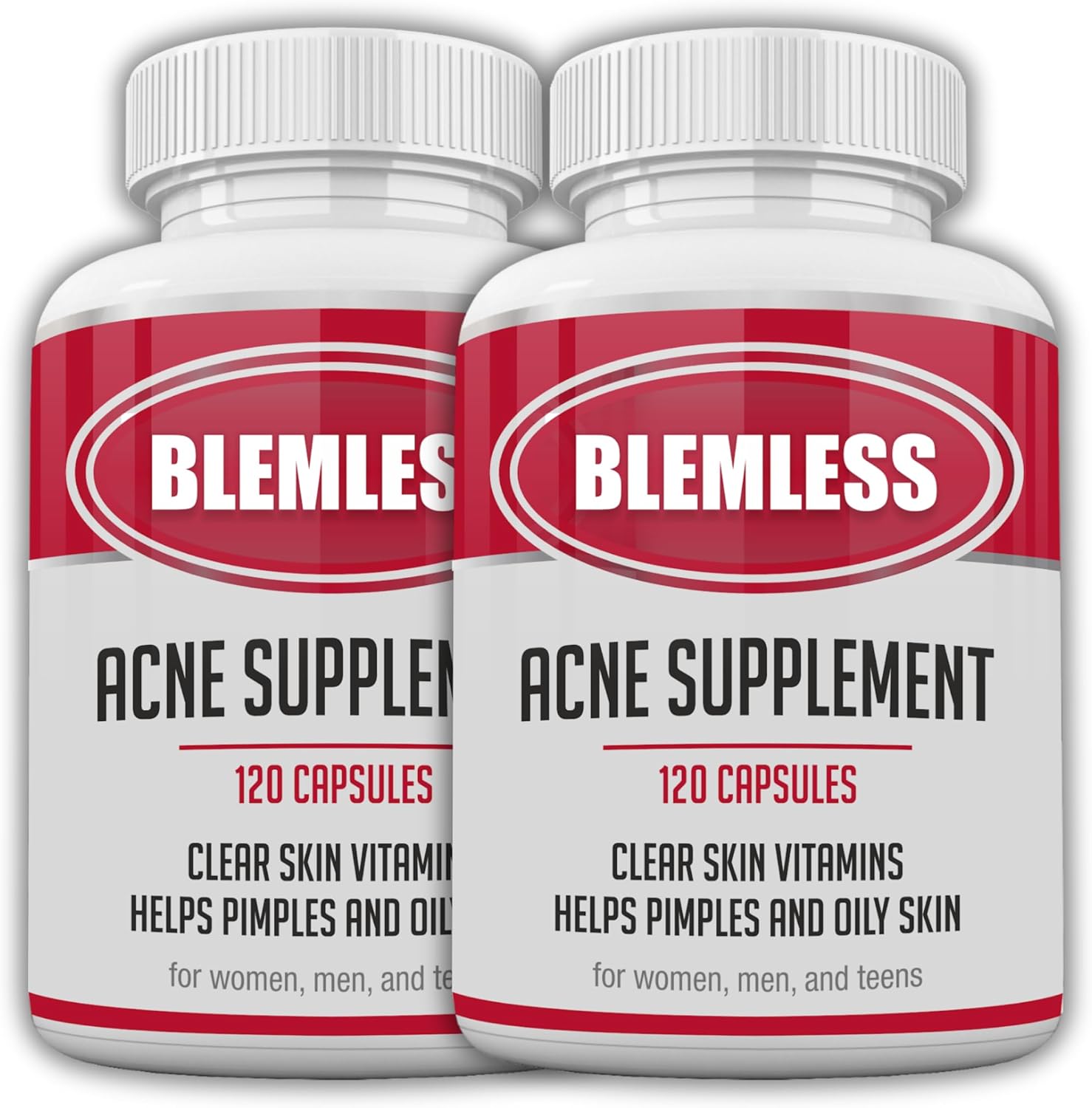 Blemless 120 Day- Clear Skin Supplement Pills Designed to Reduce Oily Breakouts from Spots & Blemishes with Vitamins A, B5, NAC, & Selenium for Women, Men, Teens, & Adults | 240 Natural Capsules