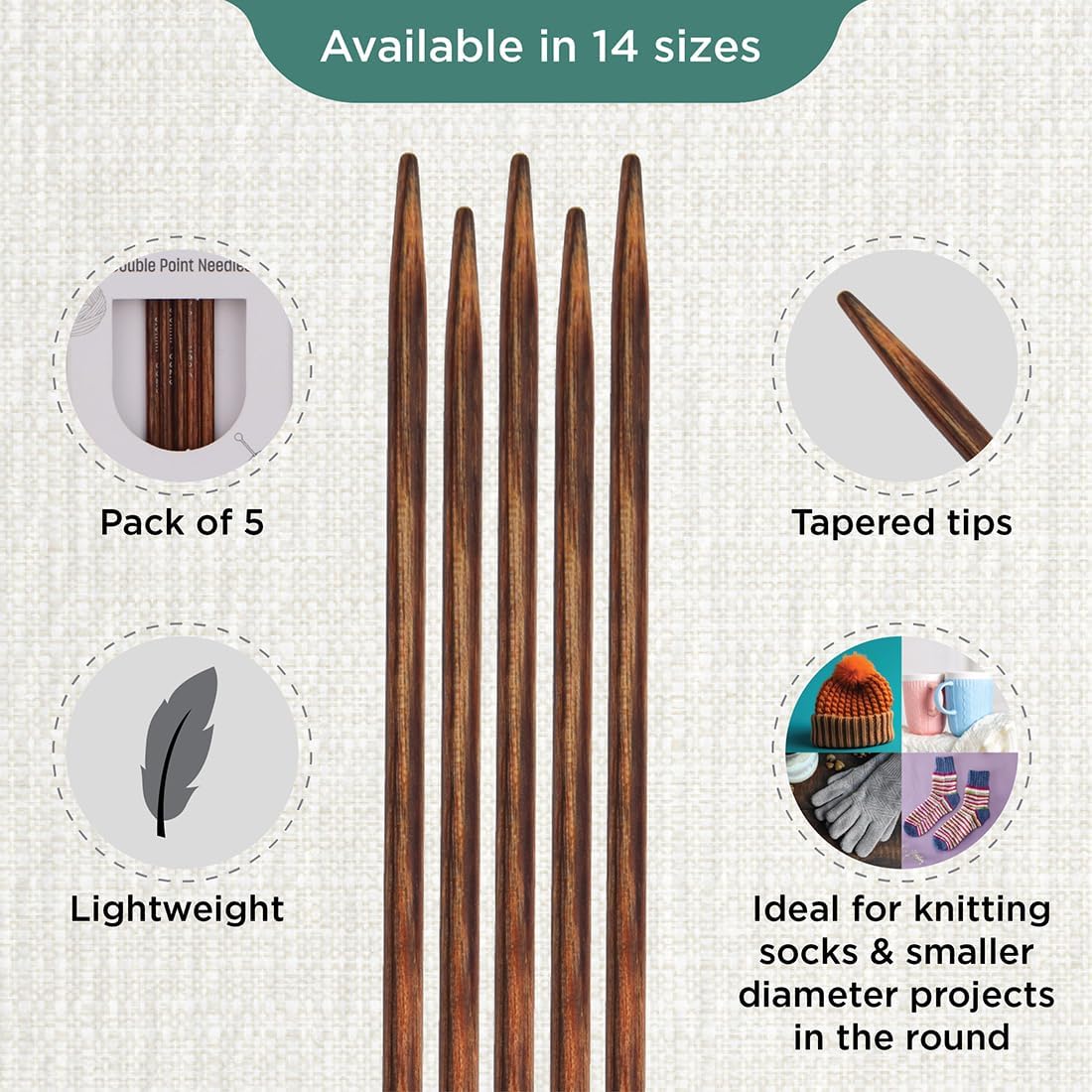 KnitPro Ginger Double Pointed Needles 8" (20cm) | US Size 2.5 (3mm)