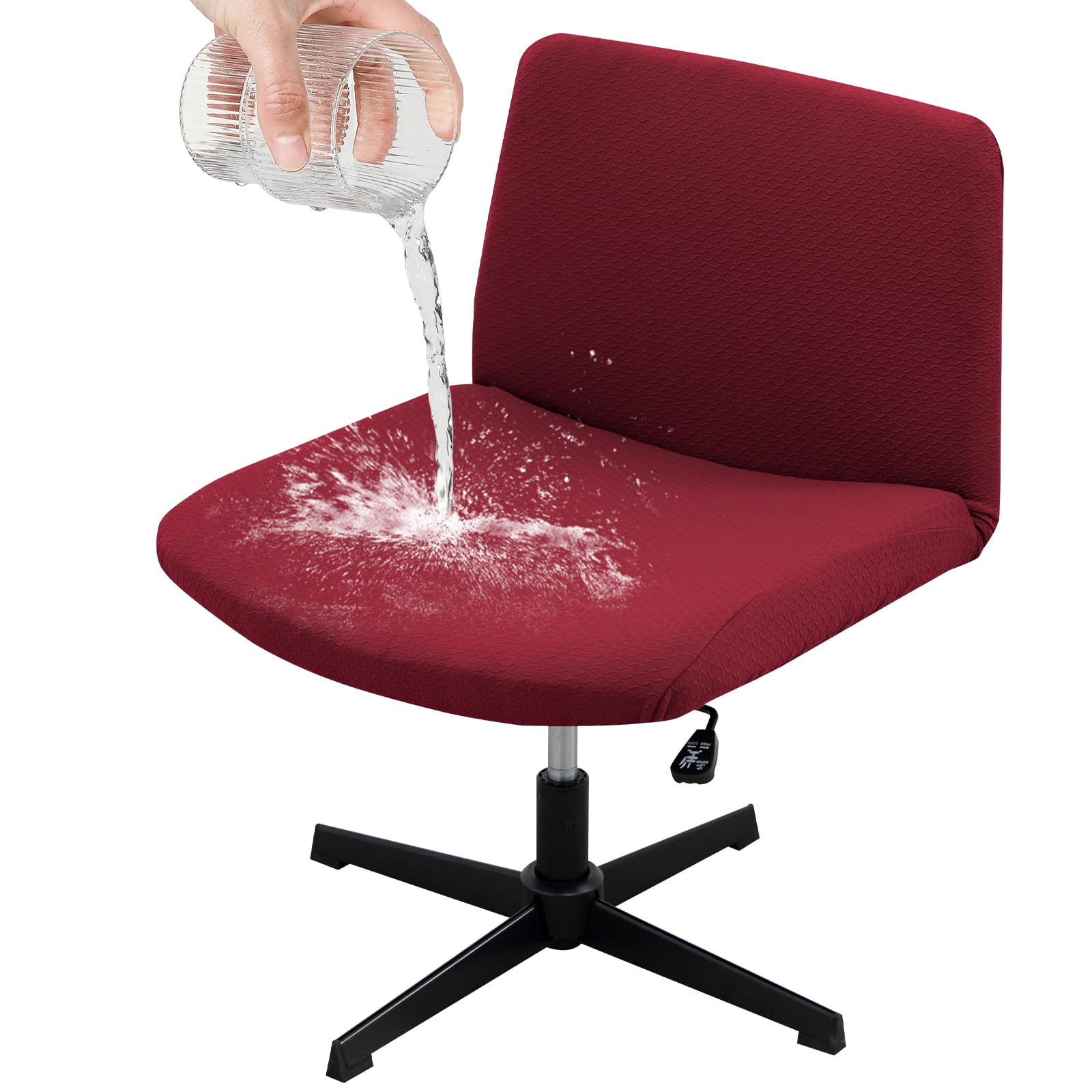 Armless Office Desk Chair Slipcover No Wheels Chair Cover, 310 GSM Jacquard Stretch Chairs Cover, Knitted Modern Removable Furniture Protector Chair Seat Cover for Vanity Computer Task Chair (Red)