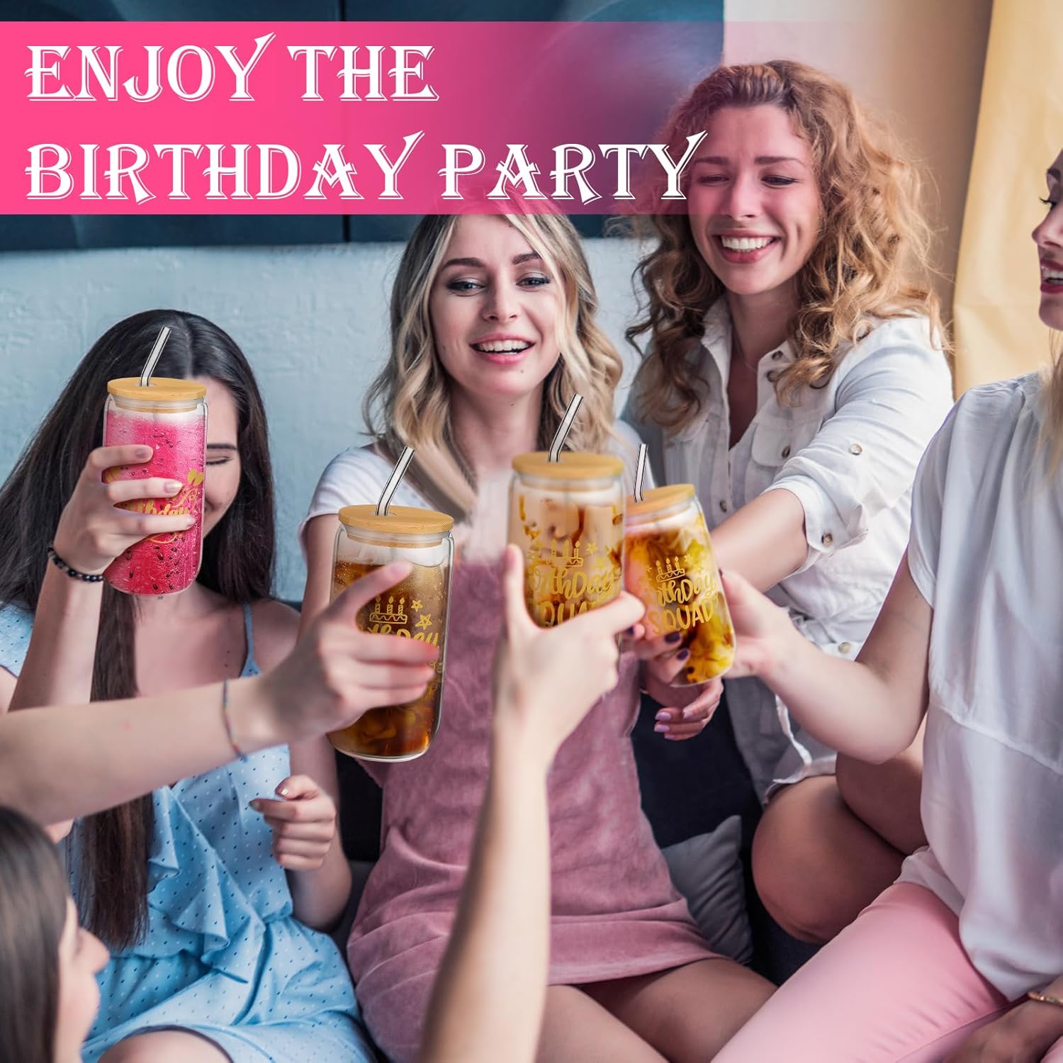 6 Set Birthday Party Glass Cups with Lids and Straws 16 oz It's My Birthday Wine Glasses Birthday Squad Can Shaped Beer Glass for 20th 30th 40th 50th 60th Birthday Party Favor for Women - Image 6