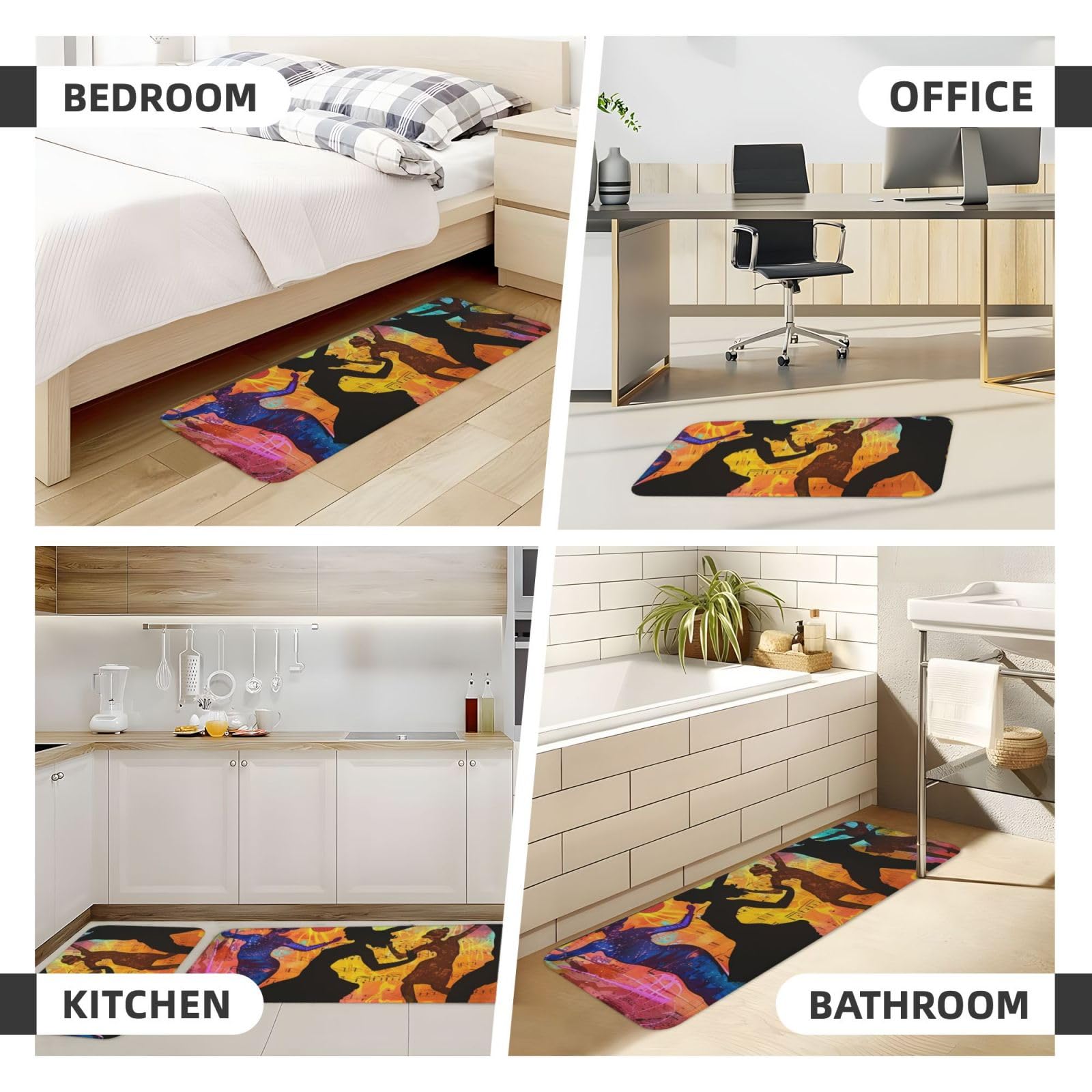 Set di 2 tappetini da cucina con stampa danza con musica, antiscivolo, assorbenti, per feste, casa, cucina, ufficio