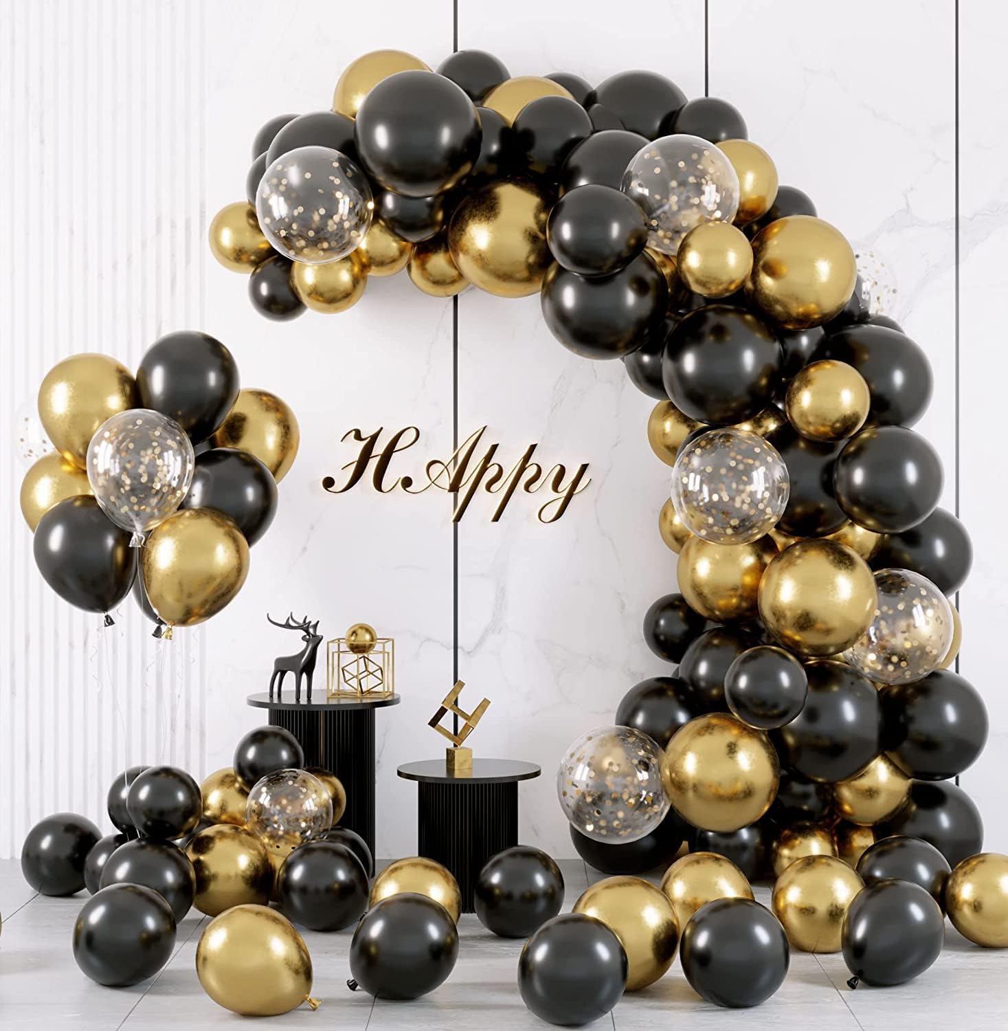 Flixcart Black and Gold Balloon Arch Kit, 101 Pcs Balloon Garland Kit with DIY tools Perfect for Halloween Engagement