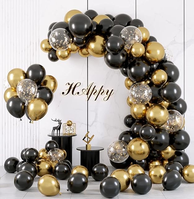 Flixcart Black and Gold Balloon Arch Kit - 101 Pcs Balloon Garland Kit with DIY tools Perfect for Halloween, Engagement, Wedding, Welcome Home, Graduation & Kids Birthday Party Decoration
