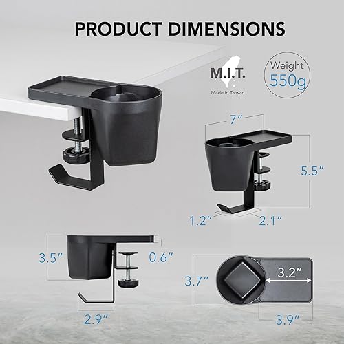 Miniatura 9 de EHO Soporte para bolígrafos y tazas de escritorio con abrazadera, organizador de artículos de papelería 3 en 1 con almacenamiento para lápices y