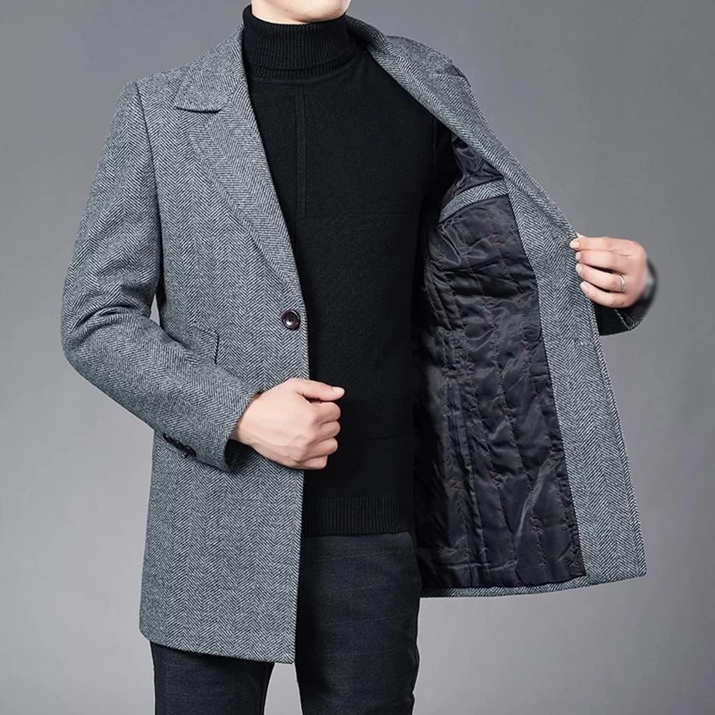 Winter Men's Casual Tweed Business Casual Men's Warm Tweed Trench Coat(M code)
