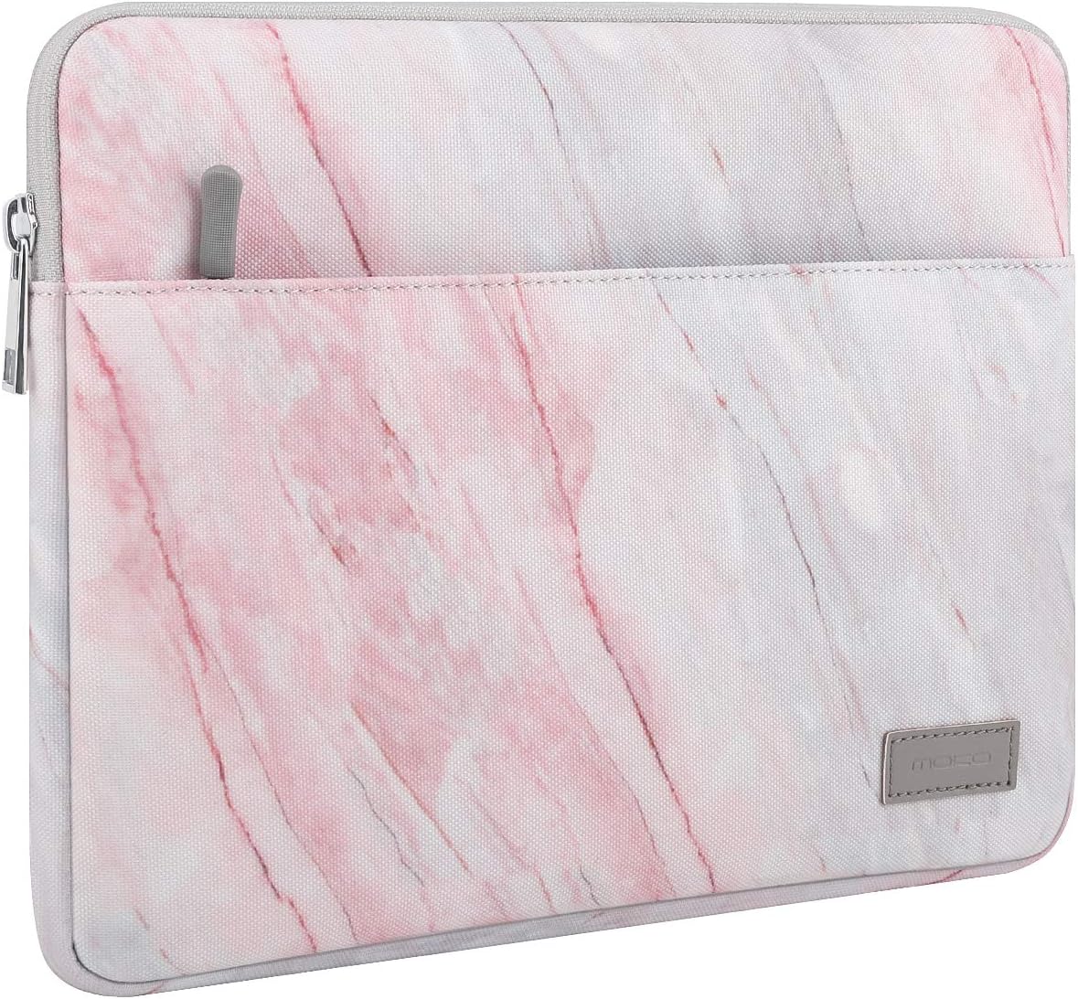 MoKo Laptop Sleeve Case Fits Surface Pro X/Pro LTE 12.3 Inch, Surface Laptop Go 12.4", Google Pixel Slate 12.3", Zipper Polyester Bag with Pocket, Fit Surface Pro Type Cover and Pen - Pink Gray Marble