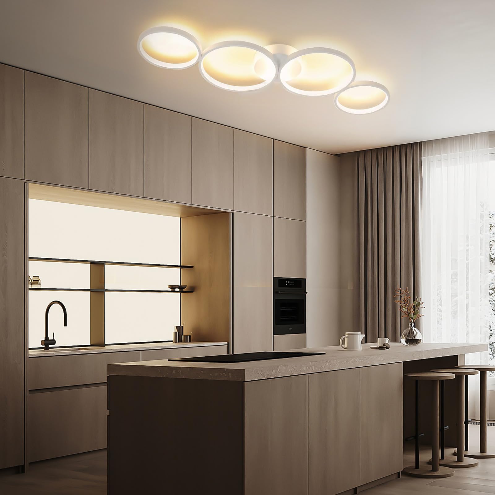 GBLY lampa sufitowa LED, nowoczesna, 4-punktowa, o wyglądzie pierścienia, 3000 K, ciepła biel, okrągła, 37 W, do salonu, z aluminium, do sypialni, salonu, korytarza, biura, gabinetu, 89 cm