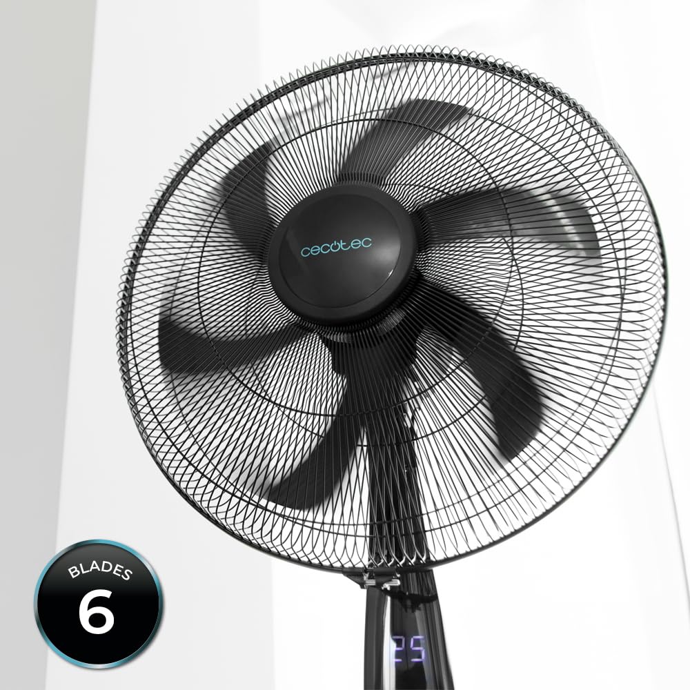 Cecotec Ventilador de Pie con Mando a Distancia y Temporizador EnergySilence 620 MaxFlow Smart. 70 W, 18 Pulgadas (45 cm), 6 Aspas, Motor Cobre, 3 Velocidades, Oscilación 75º, Pantalla LED