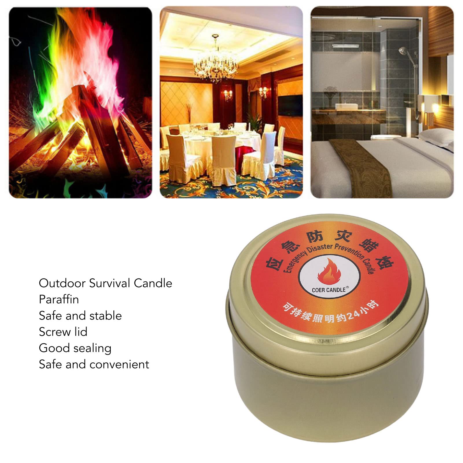 Candela di Sopravvivenza, Candela di Emergenza 24 Ore, Candela di Sopravvivenza Senza Fumo Impermeabile Forniture per la Preparazione Dell'attrezzatura di Soccorso di Emergenza Per Campeggio(Oro