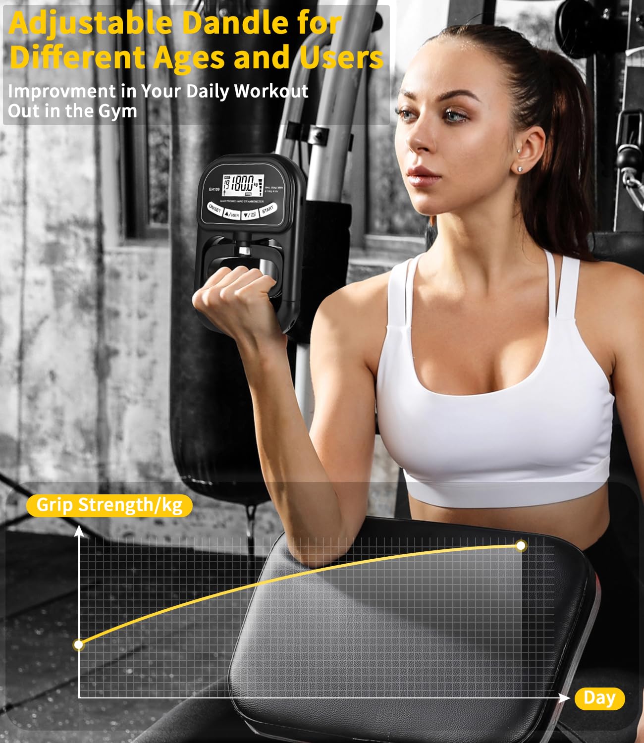 Digitaler Handkraftmessgerät,180 kg Griffkrafttrainer,Hand Dynamometer Grip Strength Trainer,Verstellbarer Handgriff-Dynamometer,Digitaler Griffkraft-Tester mit LCD-Display,Wiederaufladbar.