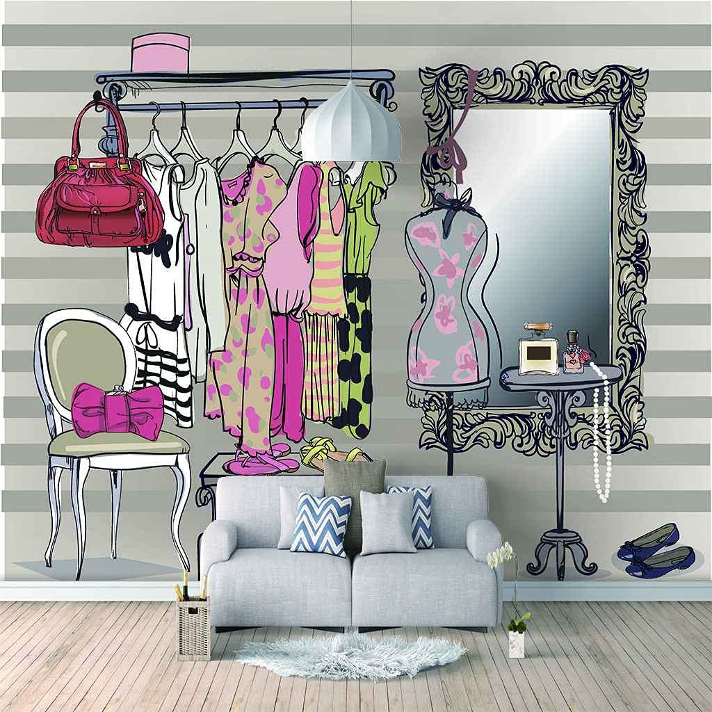 Papier peint DIY autocollant 3D vestiaire de mode pose facile 150x105