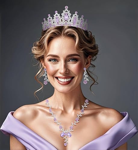 Miniatura 5 de Kamirola - Tiaras de corona para mujer, conjunto de tiara, aretes y collar de cristal para novia, fiesta de disfraces, Halloween, graduación,